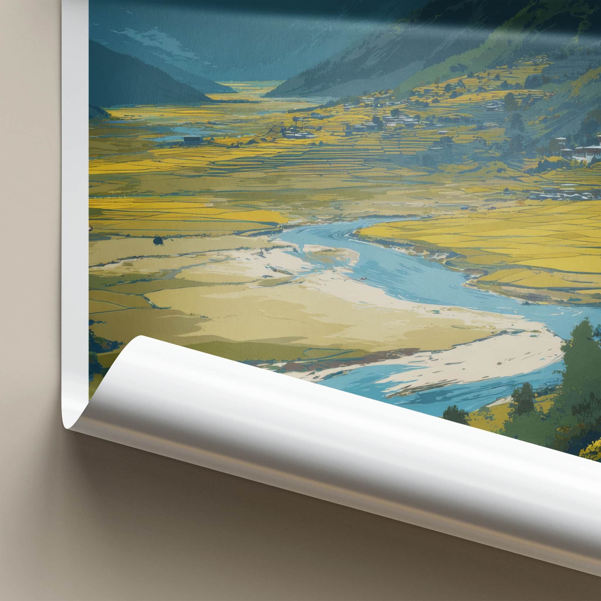 Phobjikha Poster - Bhutan Fine Art - Valley River Scene Framed Decor