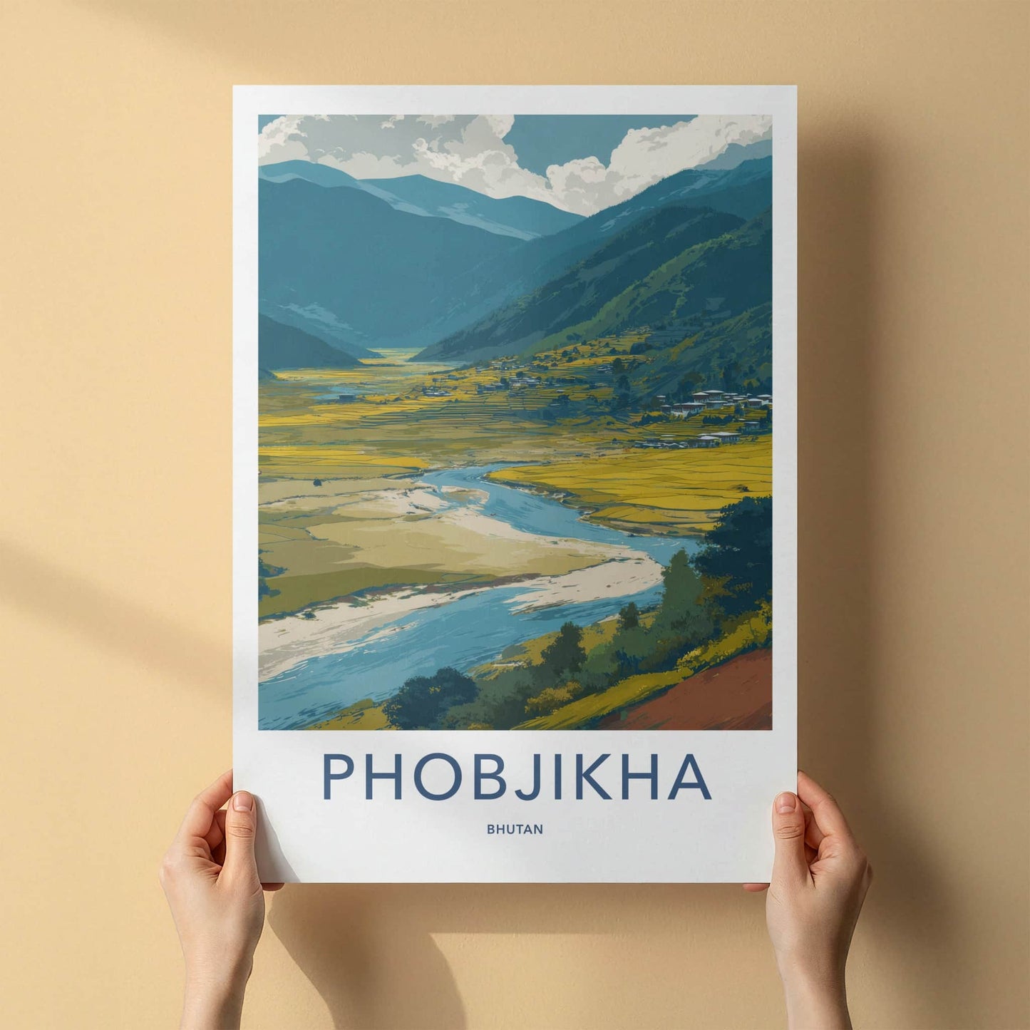 Phobjikha Poster - Bhutan Fine Art - Valley River Scene Framed Decor