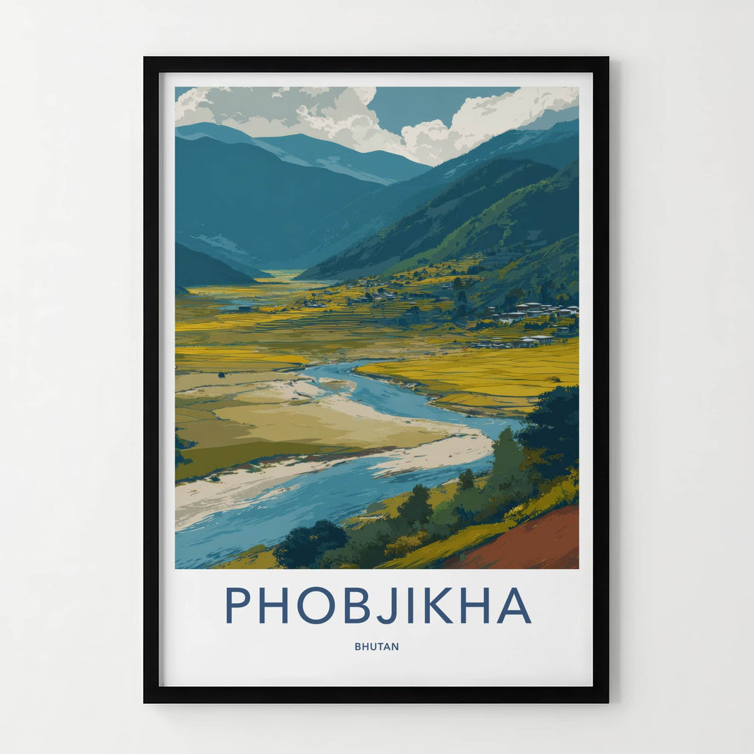 Phobjikha Poster - Bhutan Fine Art - Valley River Scene Framed Decor