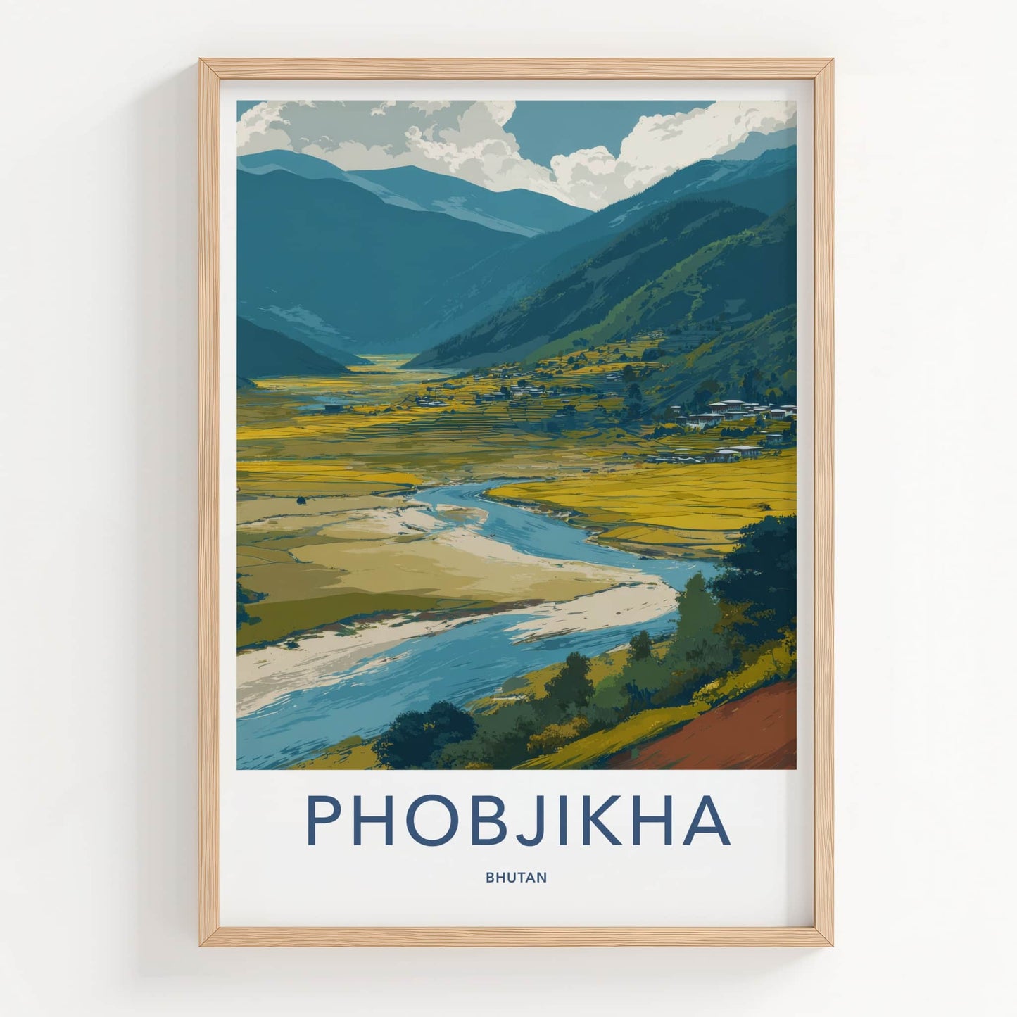 Phobjikha Poster - Bhutan Fine Art - Valley River Scene Framed Decor