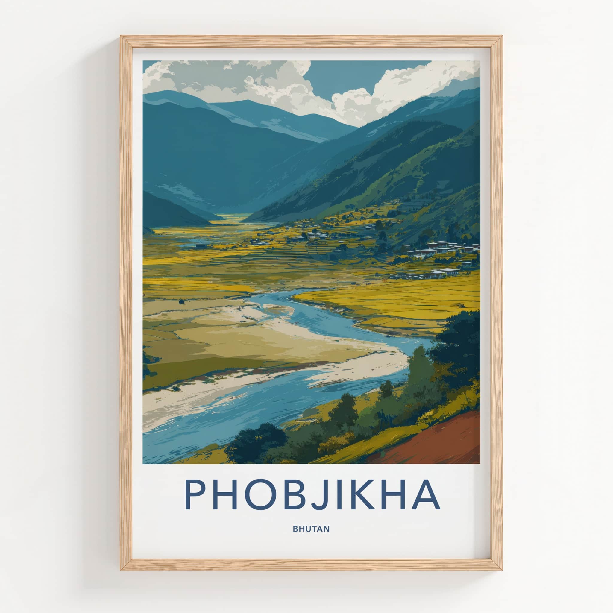 Phobjikha Poster - Bhutan Fine Art - Valley River Scene Framed Decor