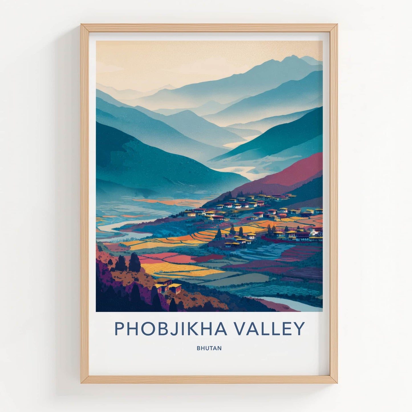 Phobjikha Poster - Bhutan Wall Art - Mountain Valley Village Home Decor