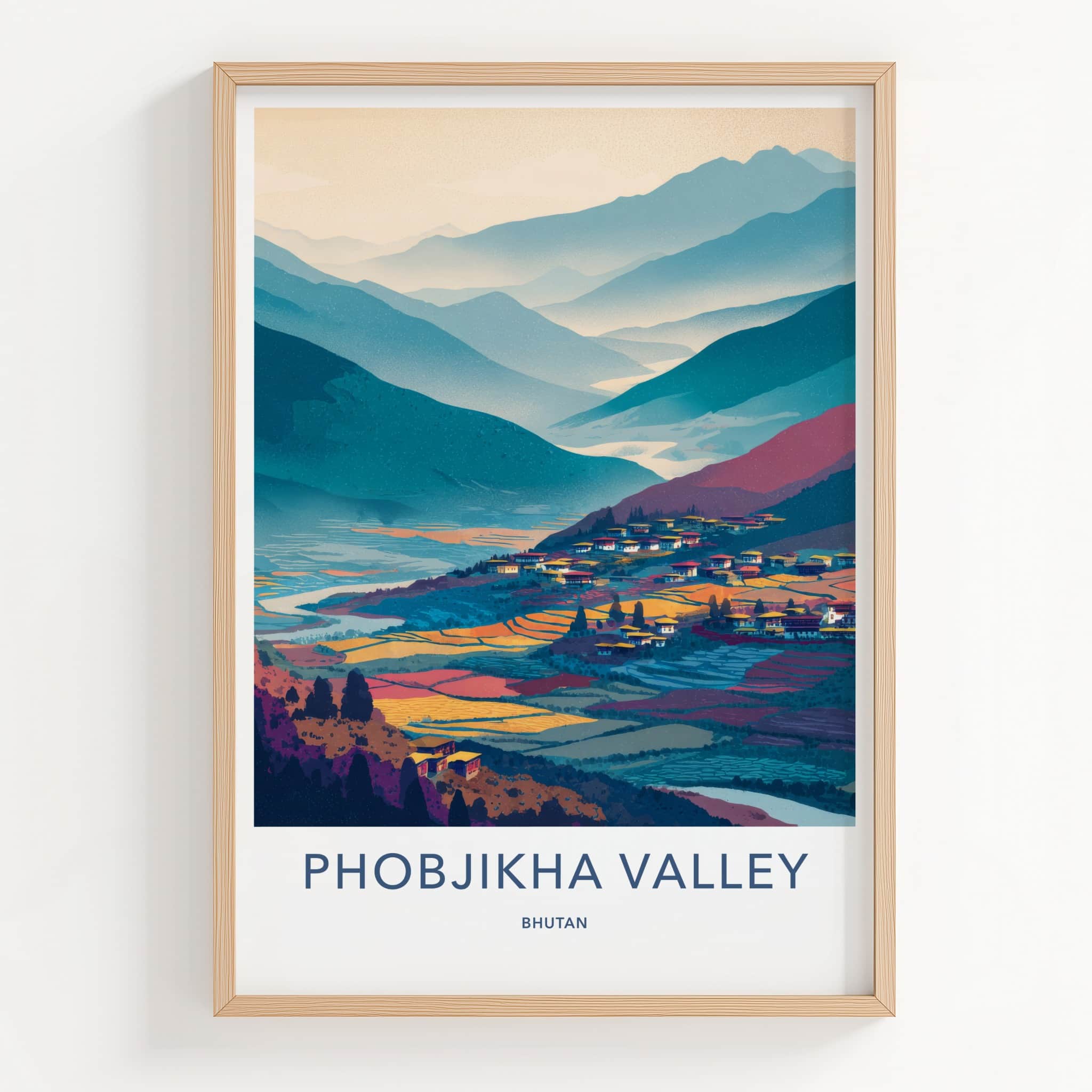 Phobjikha Poster - Bhutan Wall Art - Mountain Valley Village Home Decor