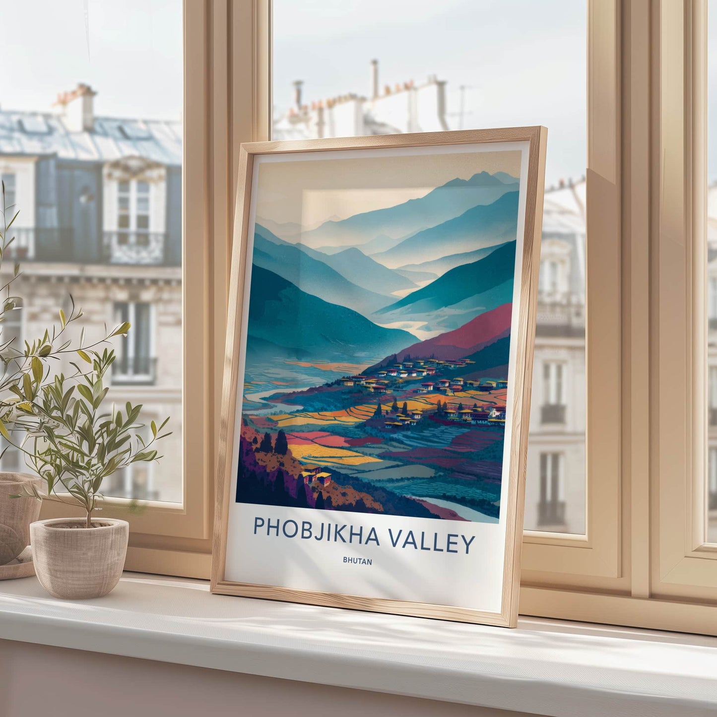 Phobjikha Poster - Bhutan Wall Art - Mountain Valley Village Home Decor