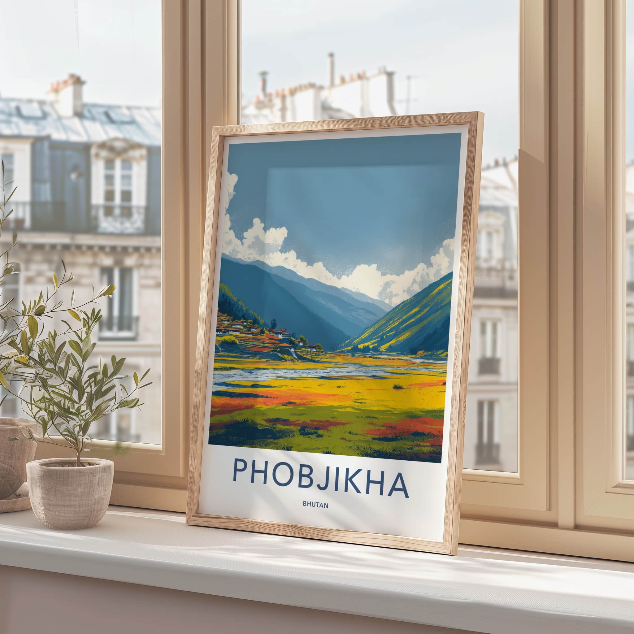 Phobjikha Poster - Bhutan Wall Art - Valley Village River Home Decor