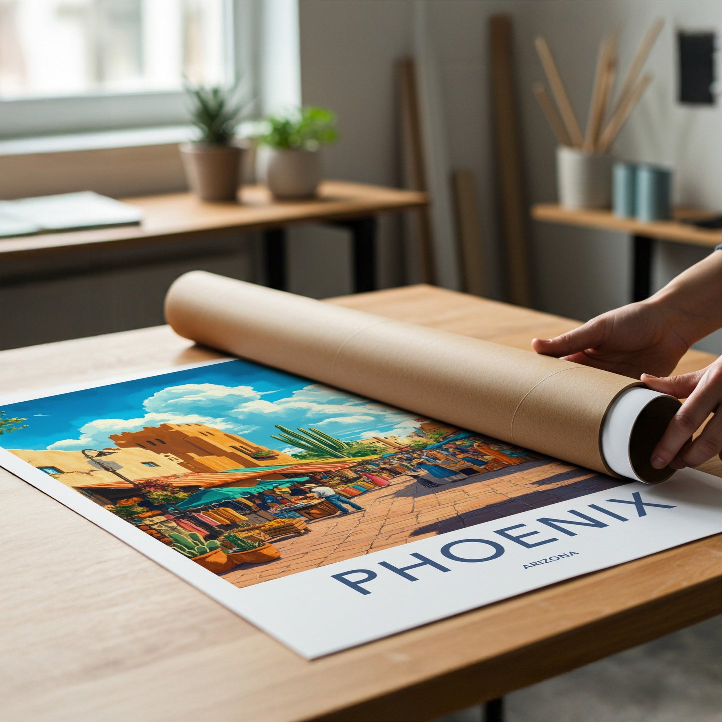 Phoenix Poster - Arizona Travel Art - Colorful Market Scene Home Decor