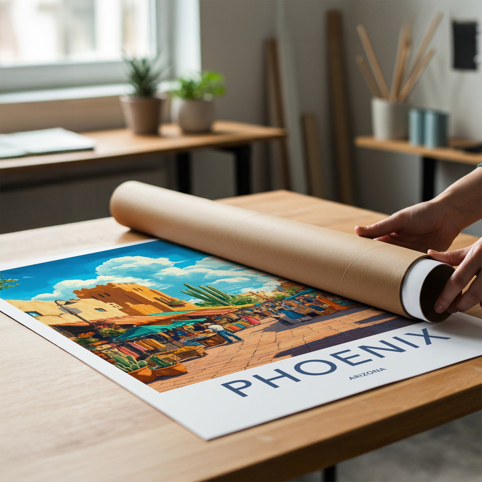 Phoenix Poster - Arizona Travel Art - Colorful Market Scene Home Decor