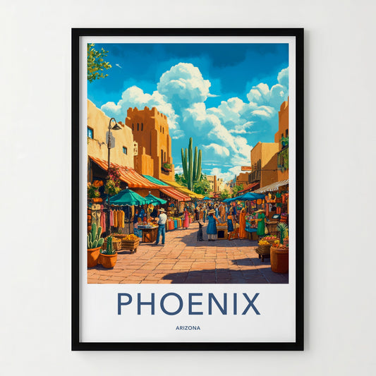 Phoenix Poster - Arizona Travel Art - Colorful Market Scene Home Decor