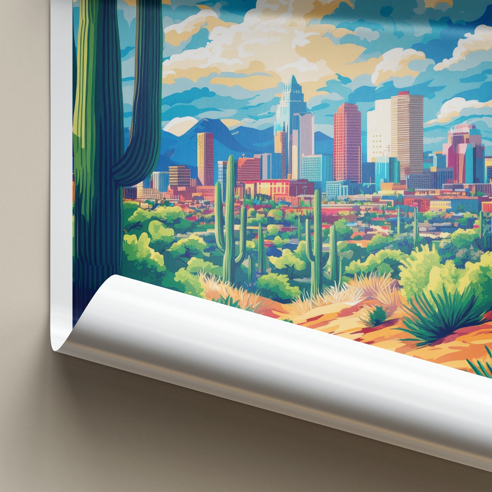 Phoenix Poster - Arizona Travel Art - Desert Cityscape Saguaro Gallery Art