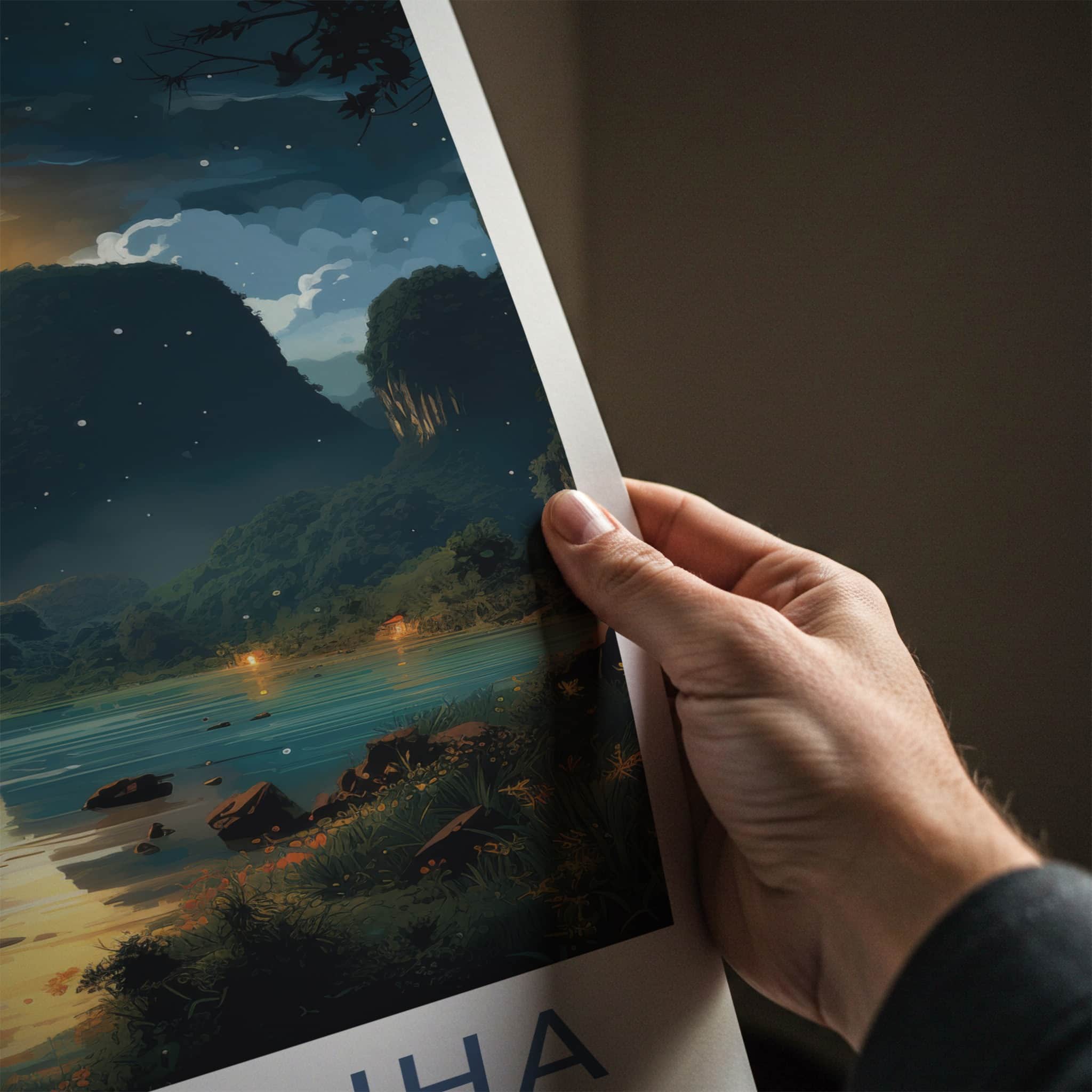 Phong Nha National Park Poster - Vietnam Travel Art - Moonlit River Boat Home Decor