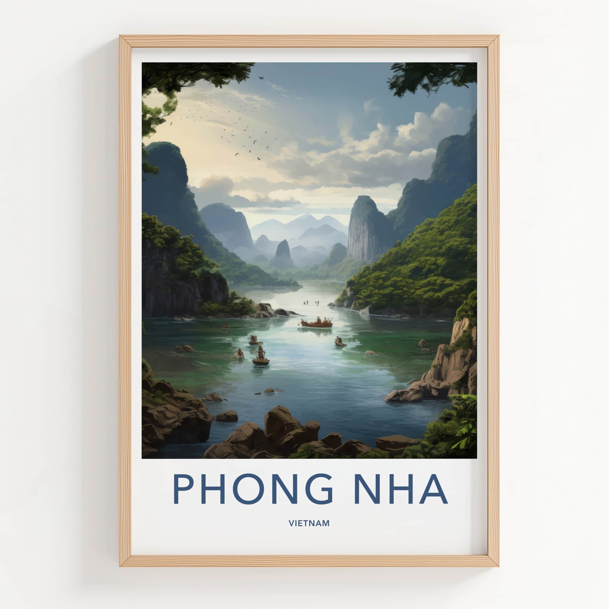 Phong Nha Poster - Vietnam Travel Art - Boats Emerald Waters Home Decor