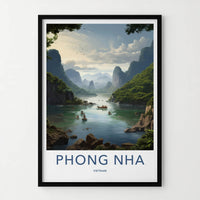 Phong Nha Poster - Vietnam Travel Art - Boats Emerald Waters Home Decor
