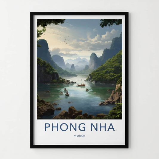 Phong Nha Poster - Vietnam Travel Art - Boats Emerald Waters Home Decor