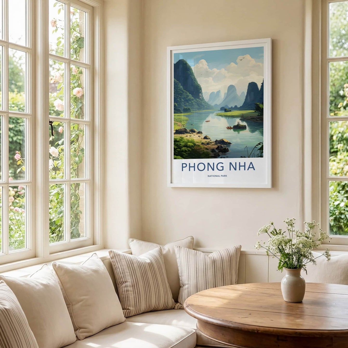 Phong Nha Poster - Vietnam Travel Art - Limestone Peaks River Home Decor