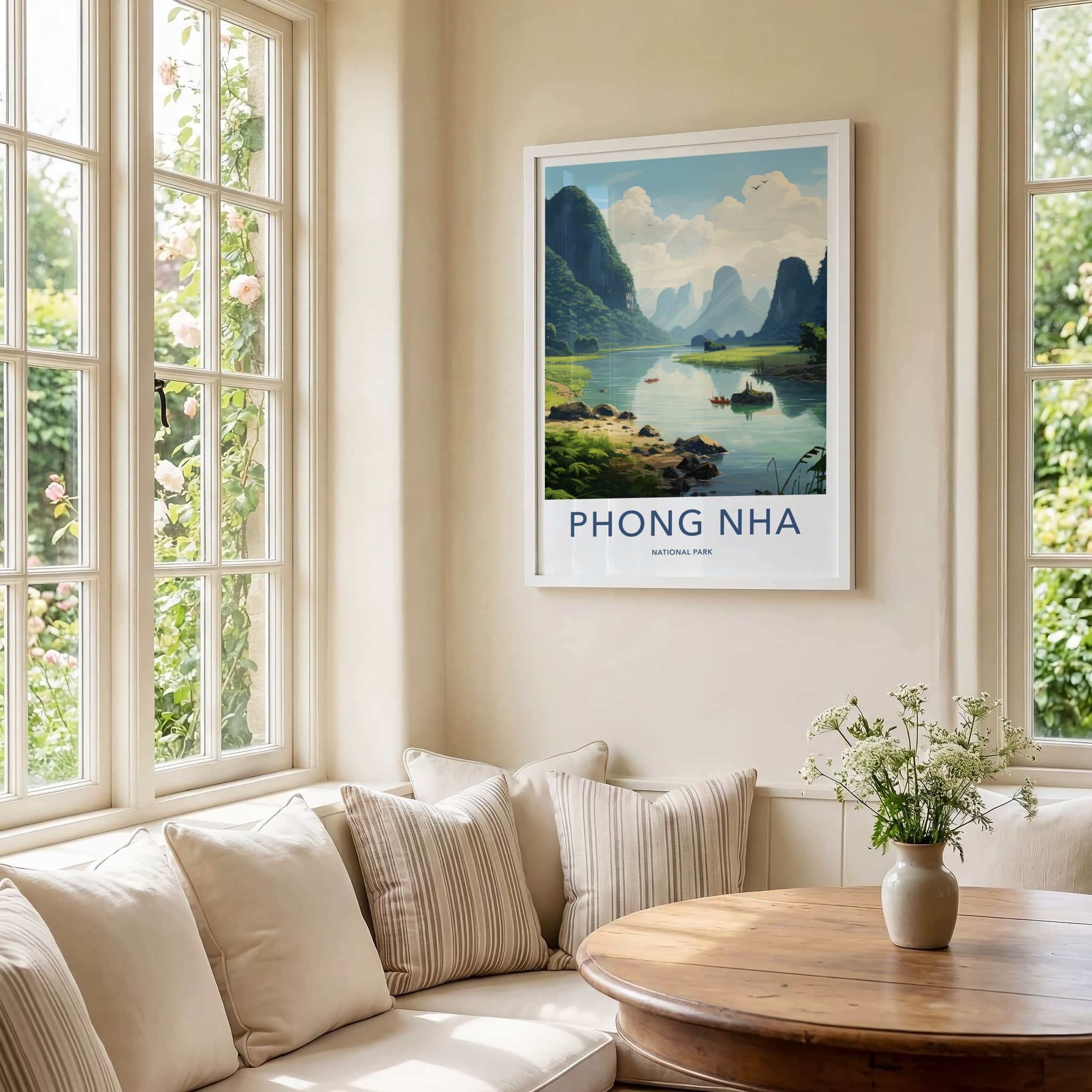 Phong Nha Poster - Vietnam Travel Art - Limestone Peaks River Home Decor
