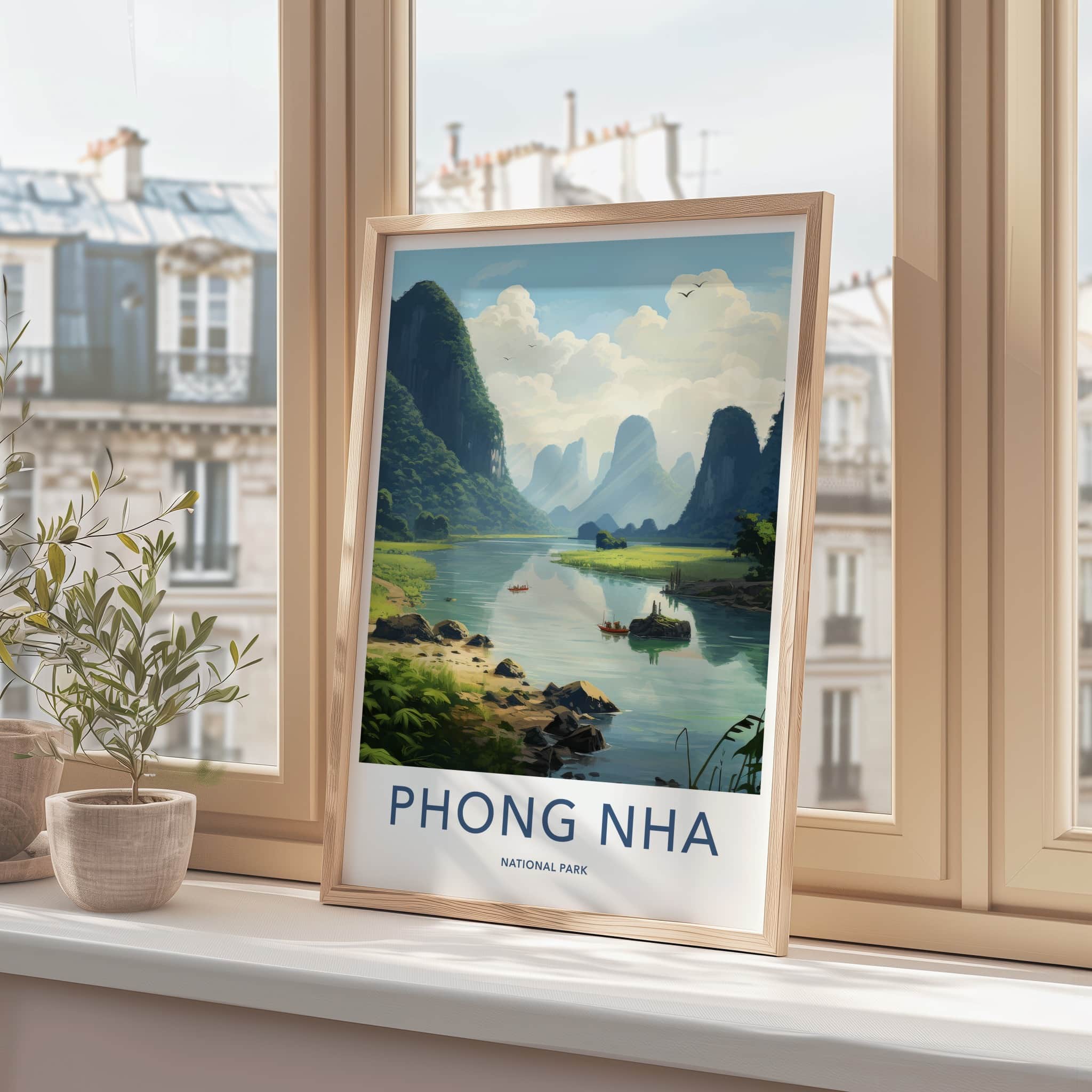 Phong Nha Poster - Vietnam Travel Art - Limestone Peaks River Home Decor