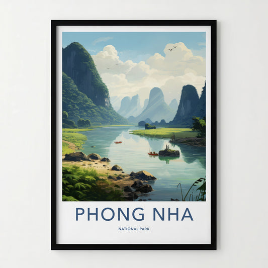 Phong Nha Poster - Vietnam Travel Art - Limestone Peaks River Home Decor