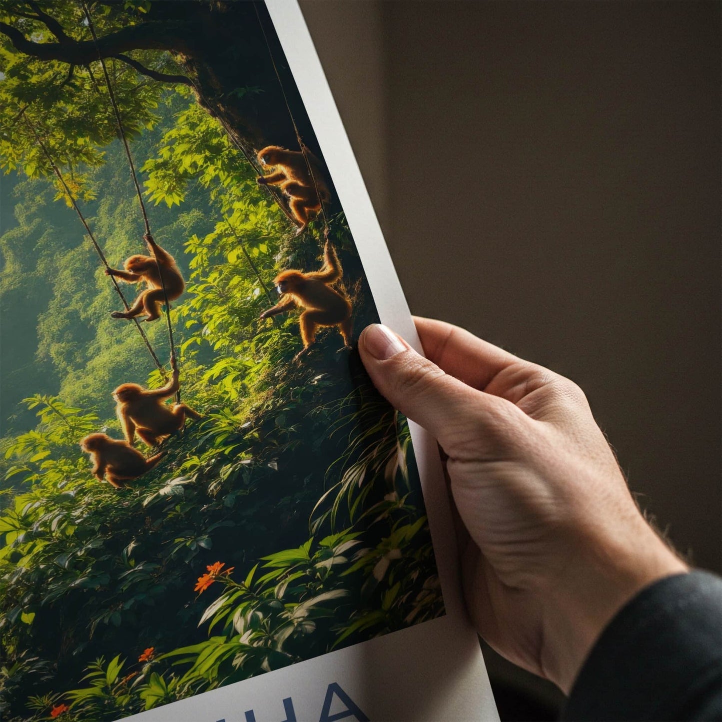 Phong Nha Poster - Vietnam Travel Art - Monkeys Climbing Vines Home Decor