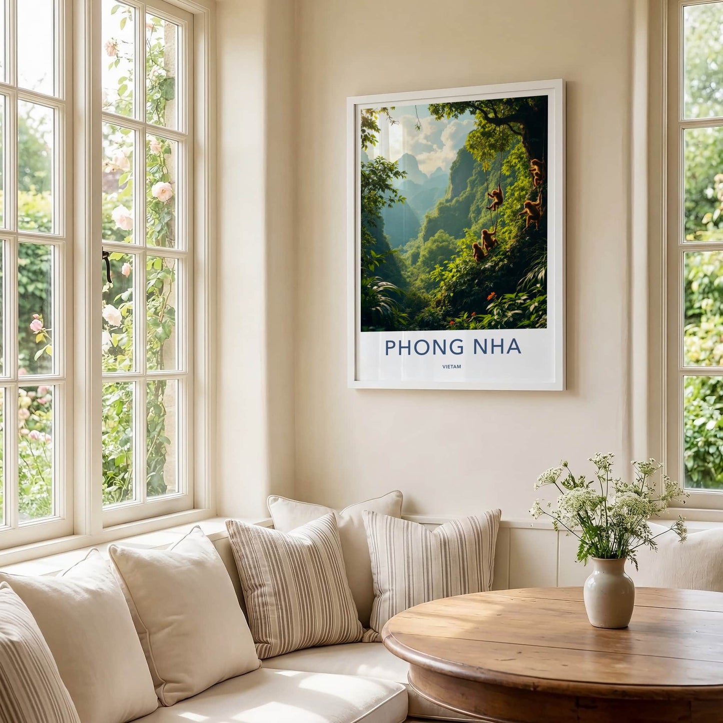 Phong Nha Poster - Vietnam Travel Art - Monkeys Climbing Vines Home Decor