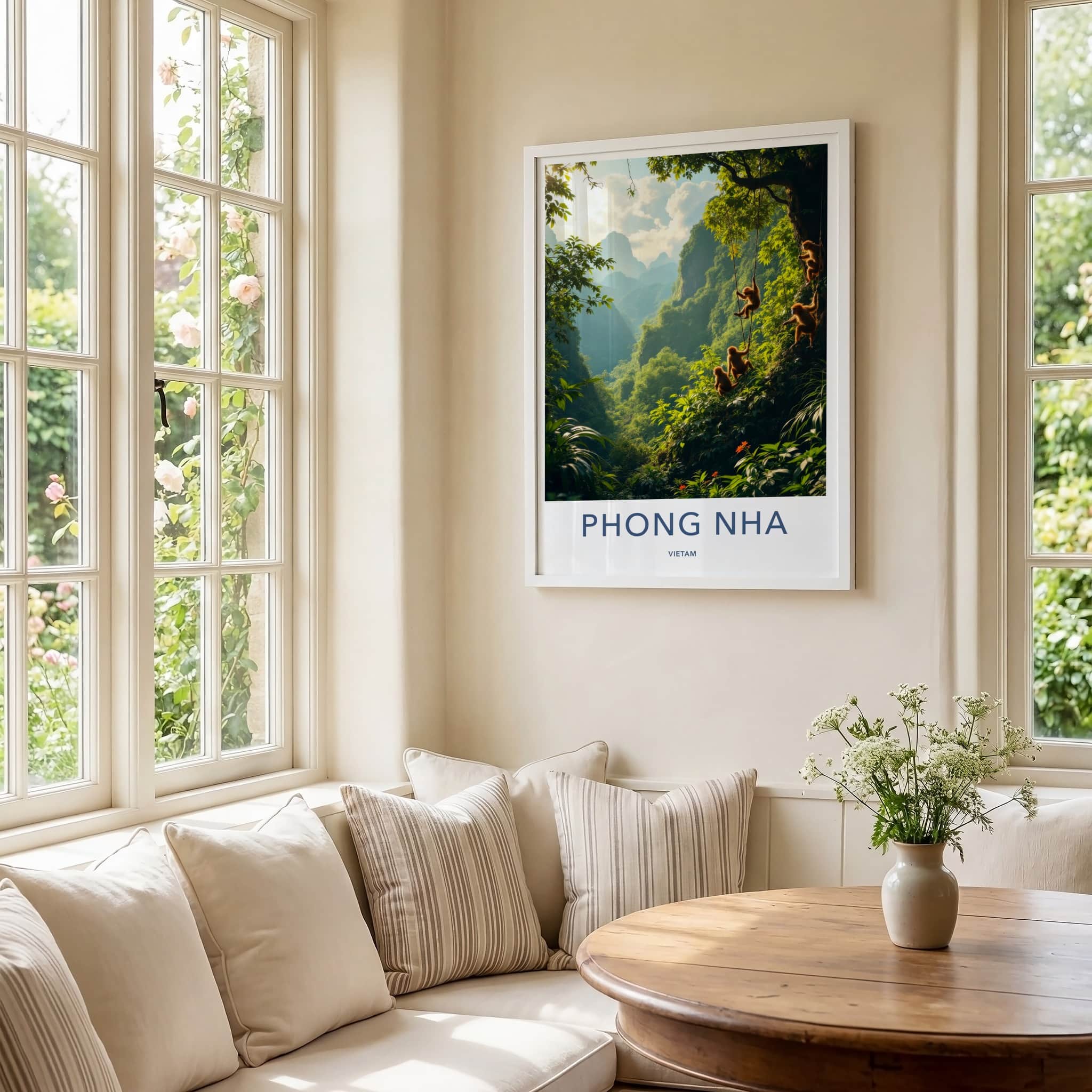 Phong Nha Poster - Vietnam Travel Art - Monkeys Climbing Vines Home Decor