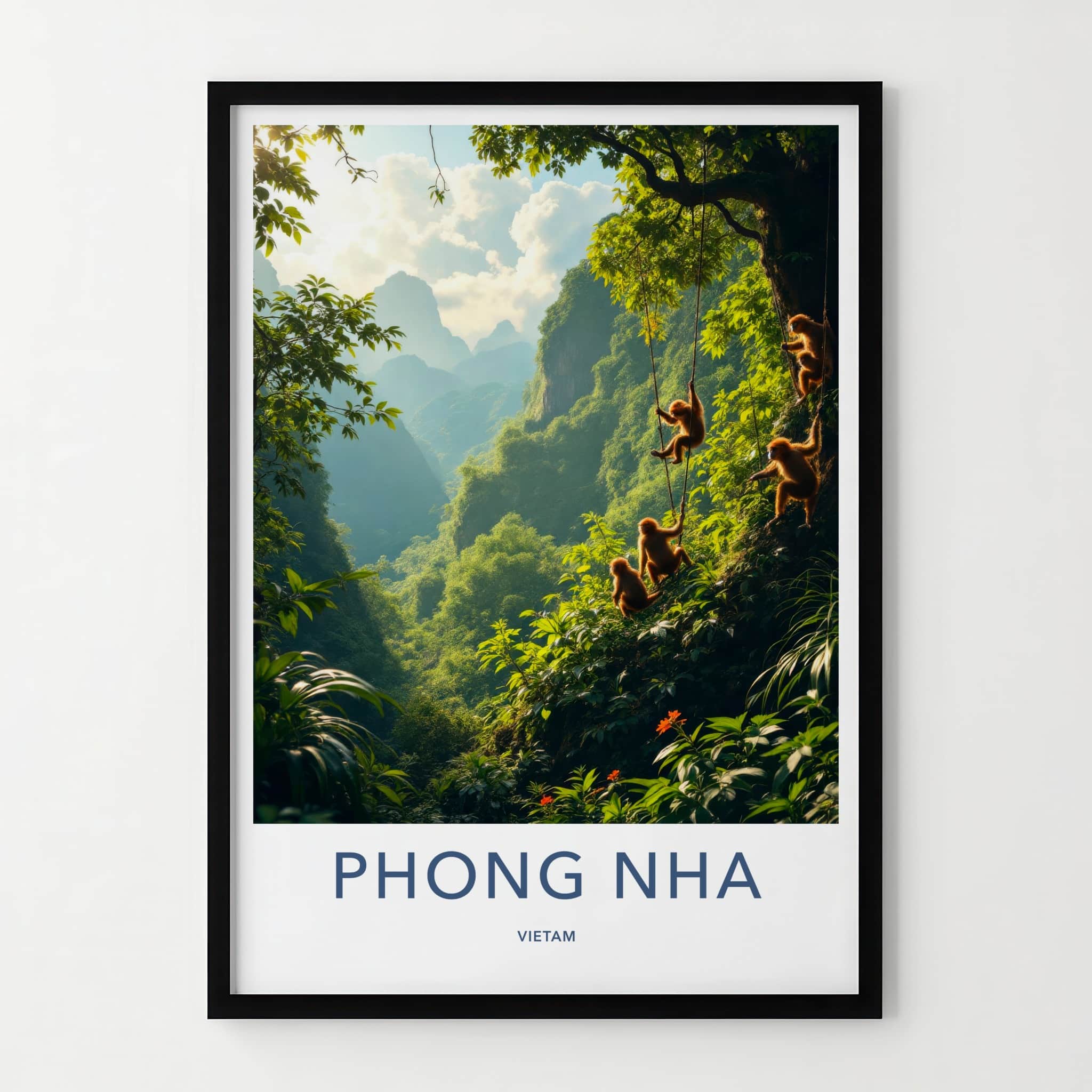 Phong Nha Poster - Vietnam Travel Art - Monkeys Climbing Vines Home Decor