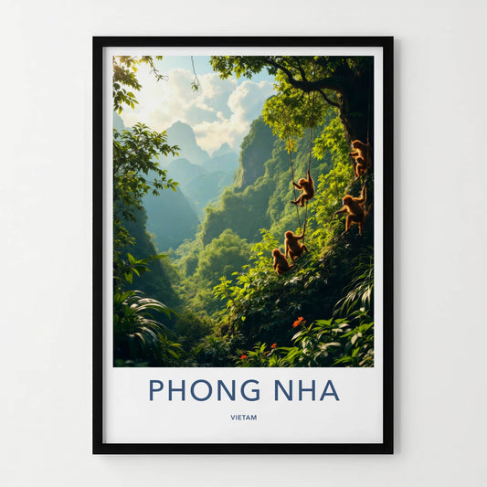 Phong Nha Poster - Vietnam Travel Art - Monkeys Climbing Vines Home Decor