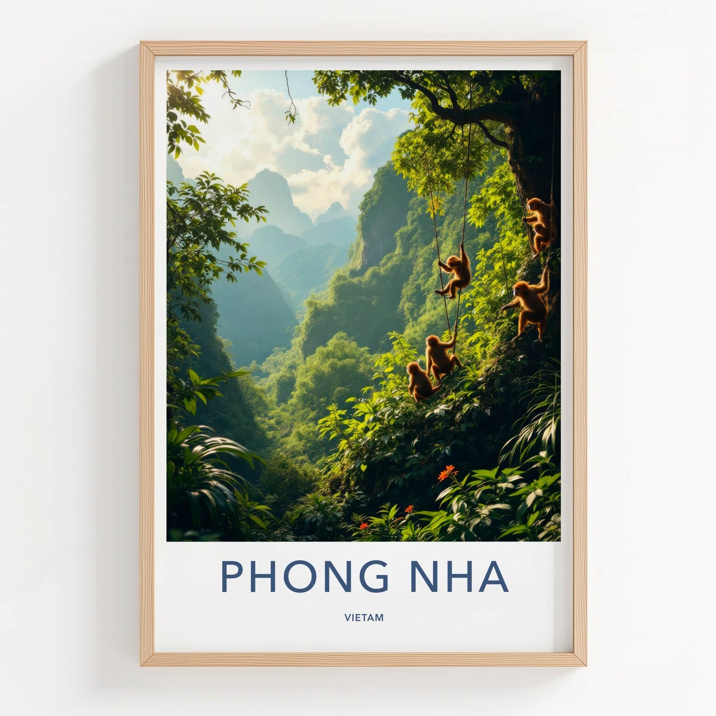 Phong Nha Poster - Vietnam Travel Art - Monkeys Climbing Vines Home Decor