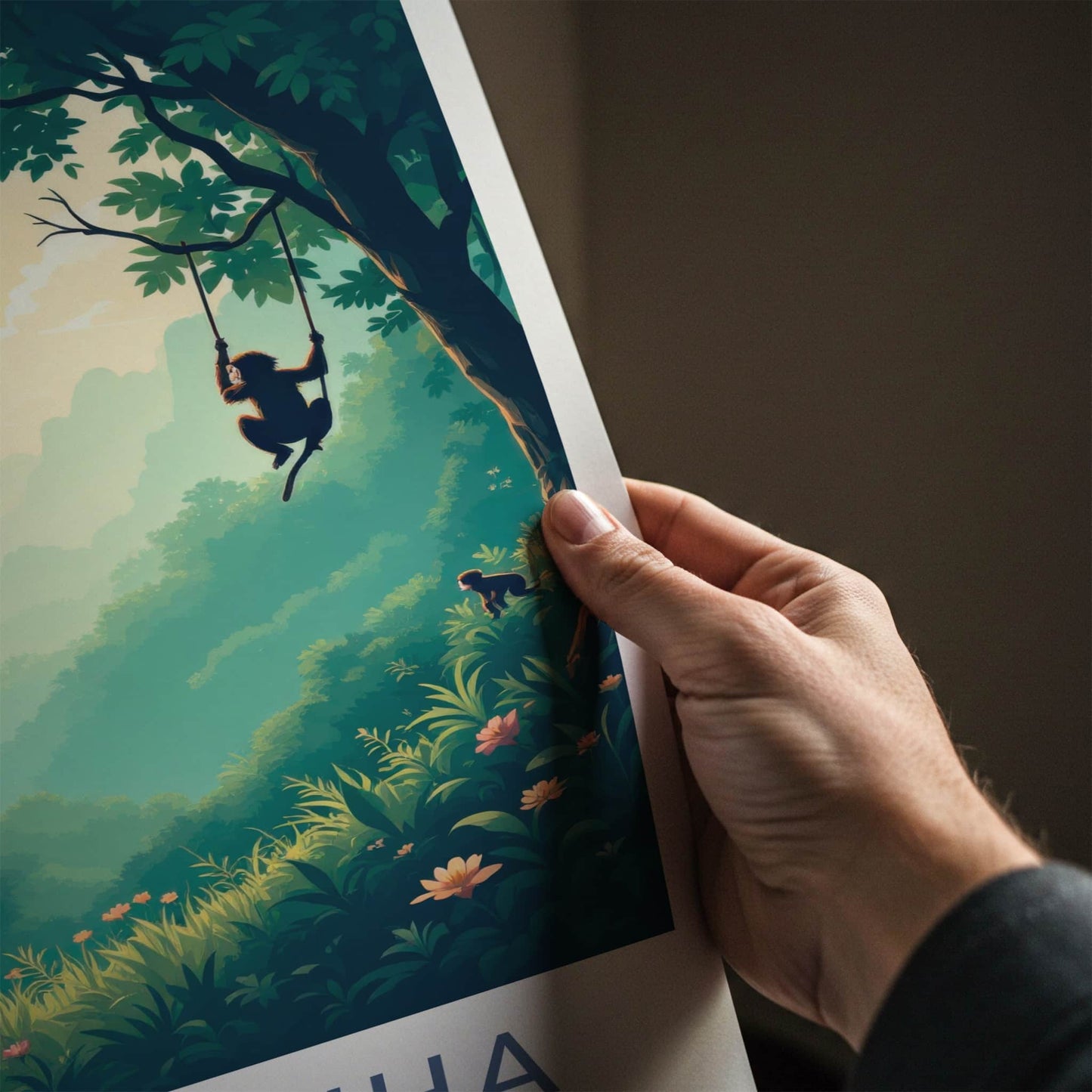 Phong Nha Poster - Vietnam Travel Art - Monkeys Jungle Swinging Home Decor