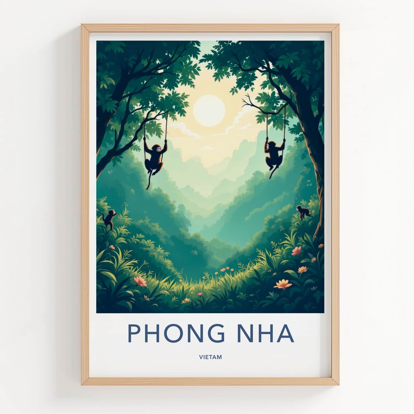 Phong Nha Poster - Vietnam Travel Art - Monkeys Jungle Swinging Home Decor