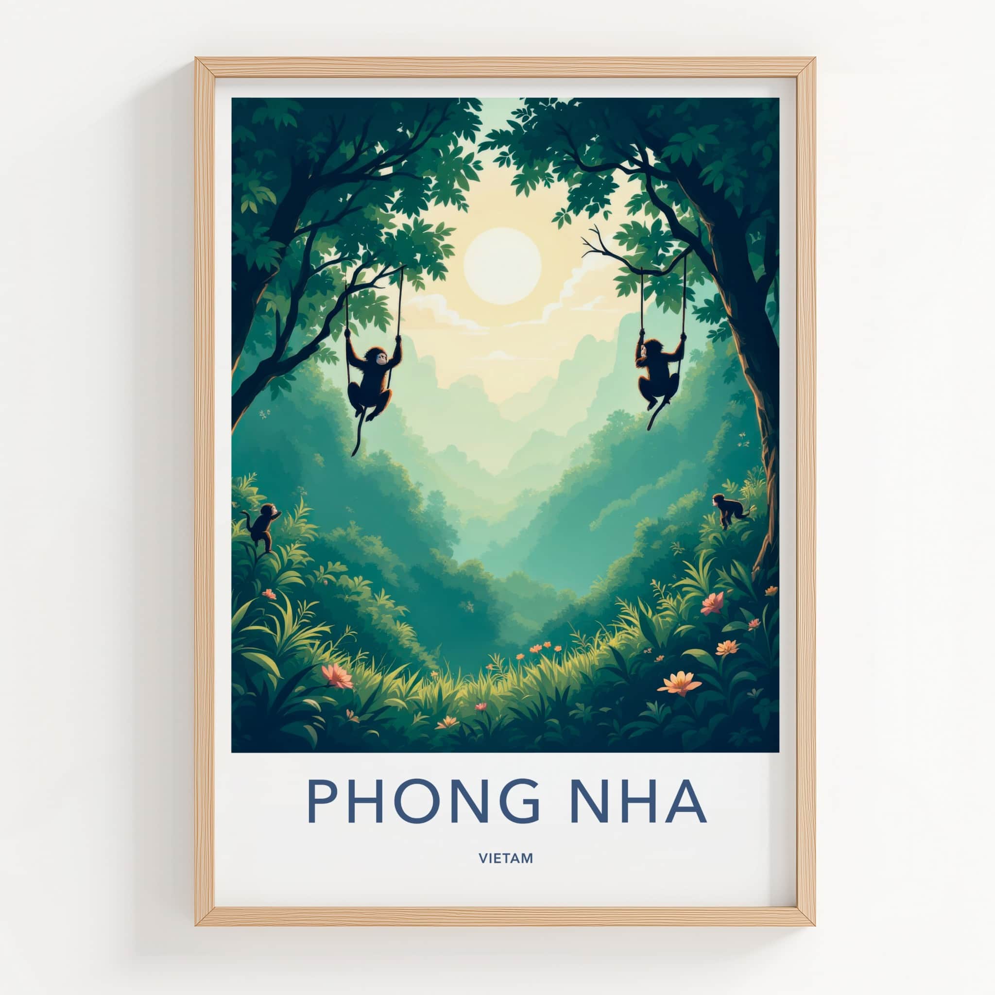 Phong Nha Poster - Vietnam Travel Art - Monkeys Jungle Swinging Home Decor