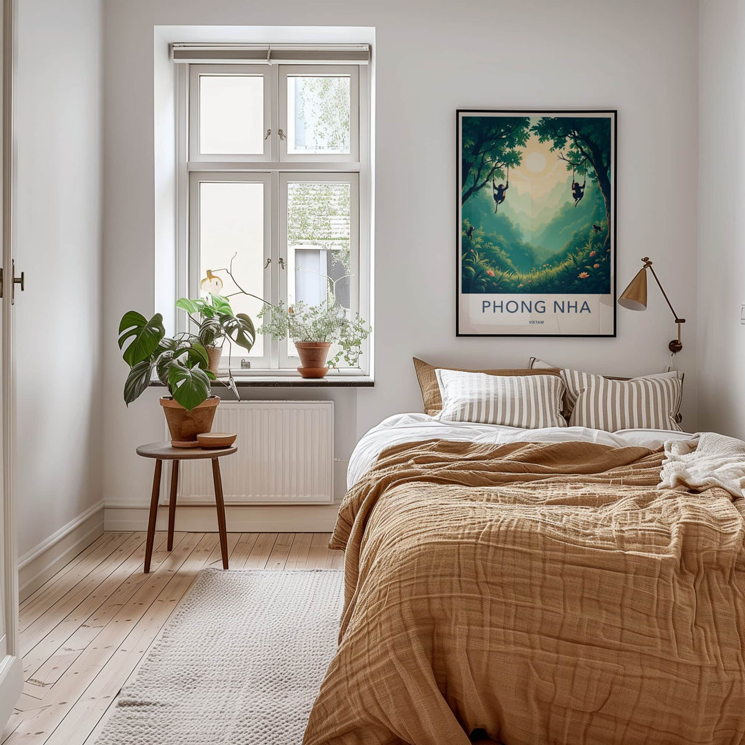 Phong Nha Poster - Vietnam Travel Art - Monkeys Jungle Swinging Home Decor