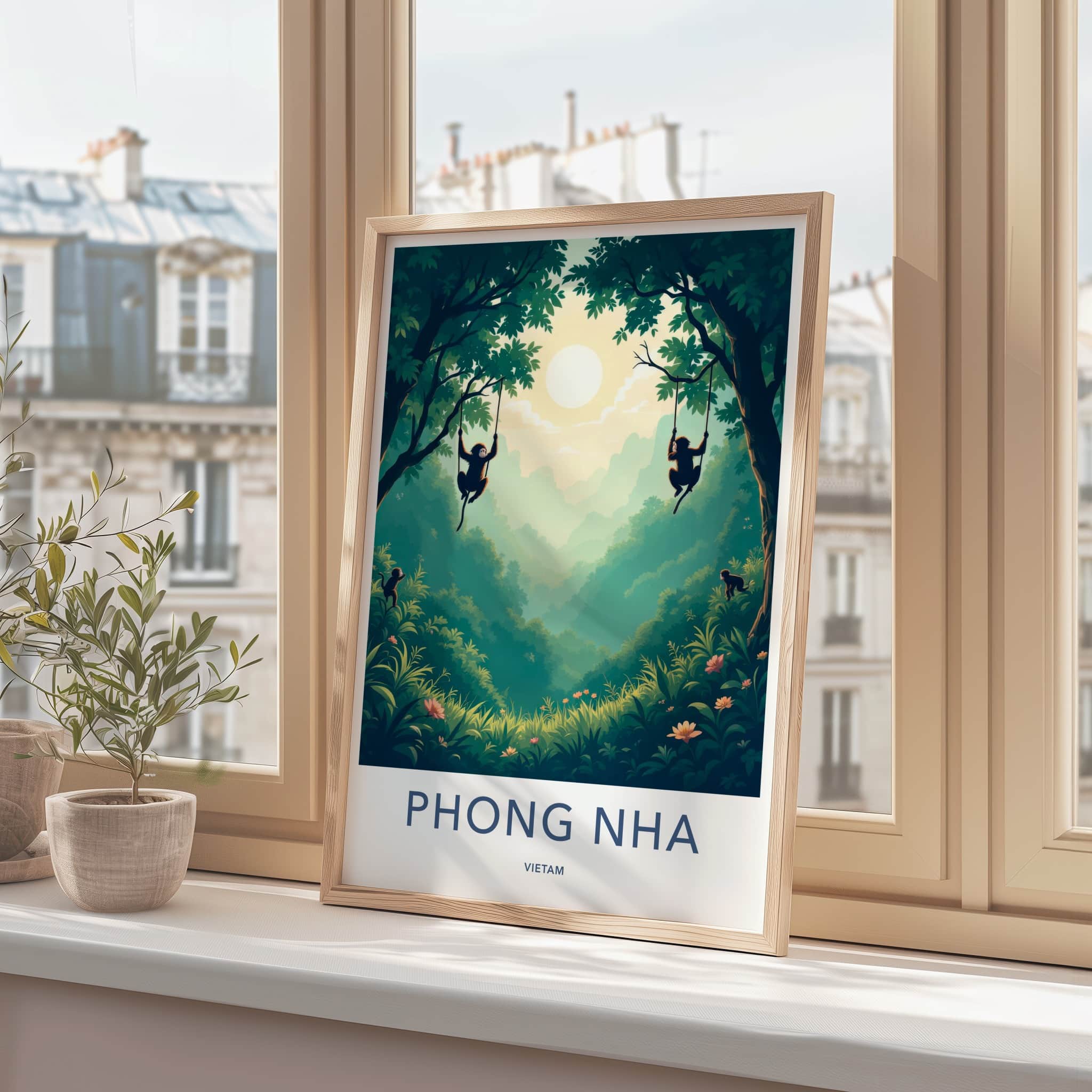 Phong Nha Poster - Vietnam Travel Art - Monkeys Jungle Swinging Home Decor