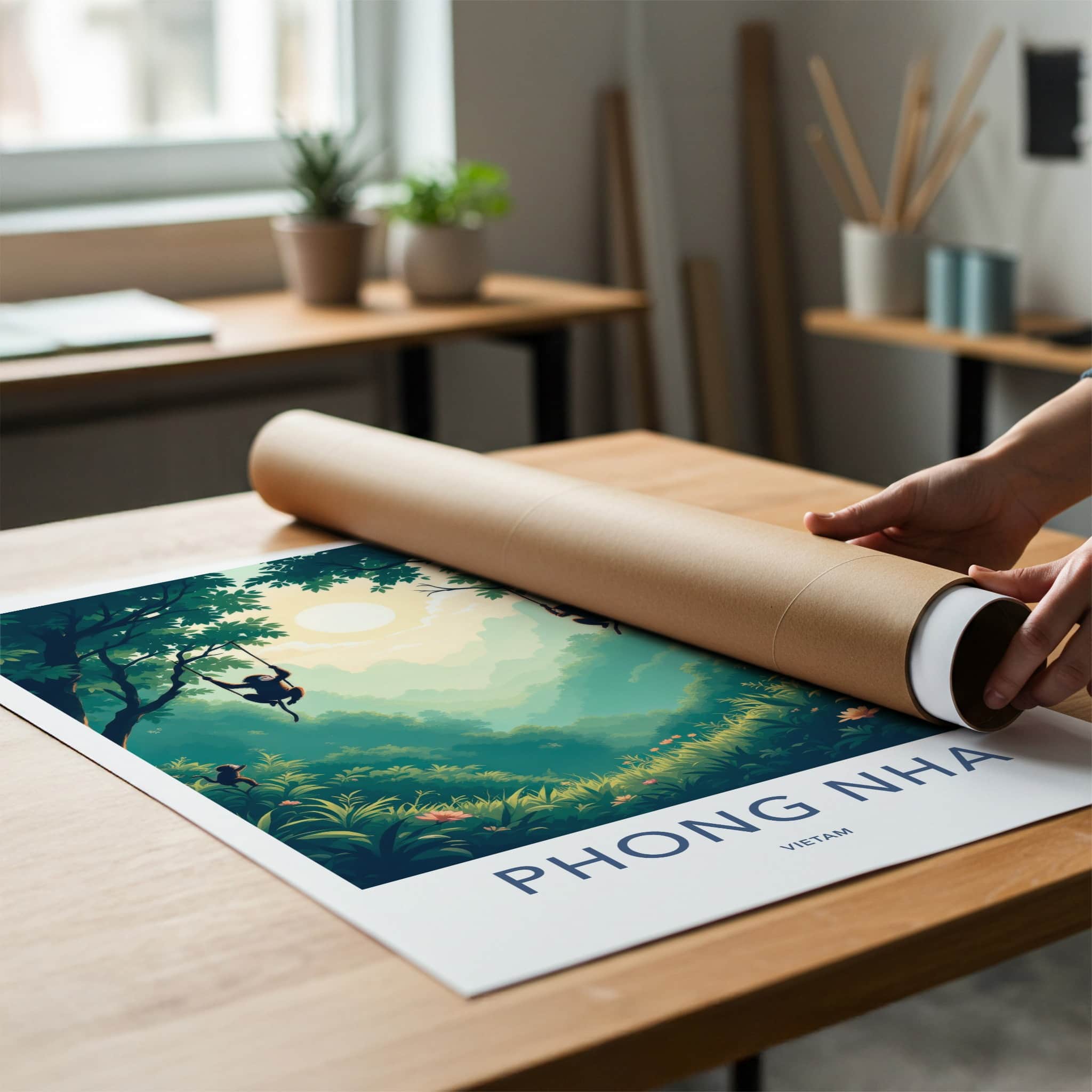 Phong Nha Poster - Vietnam Travel Art - Monkeys Jungle Swinging Home Decor