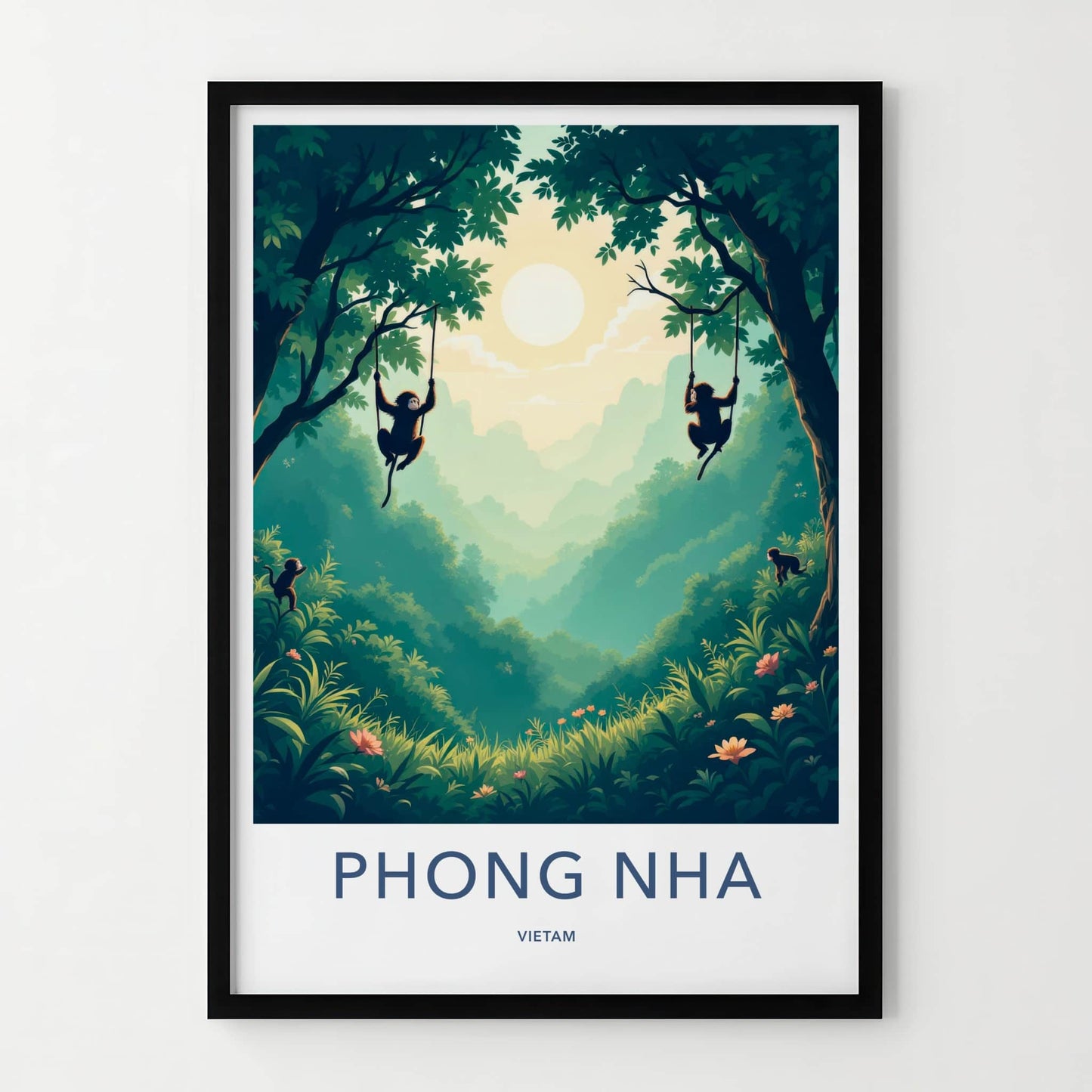 Phong Nha Poster - Vietnam Travel Art - Monkeys Jungle Swinging Home Decor