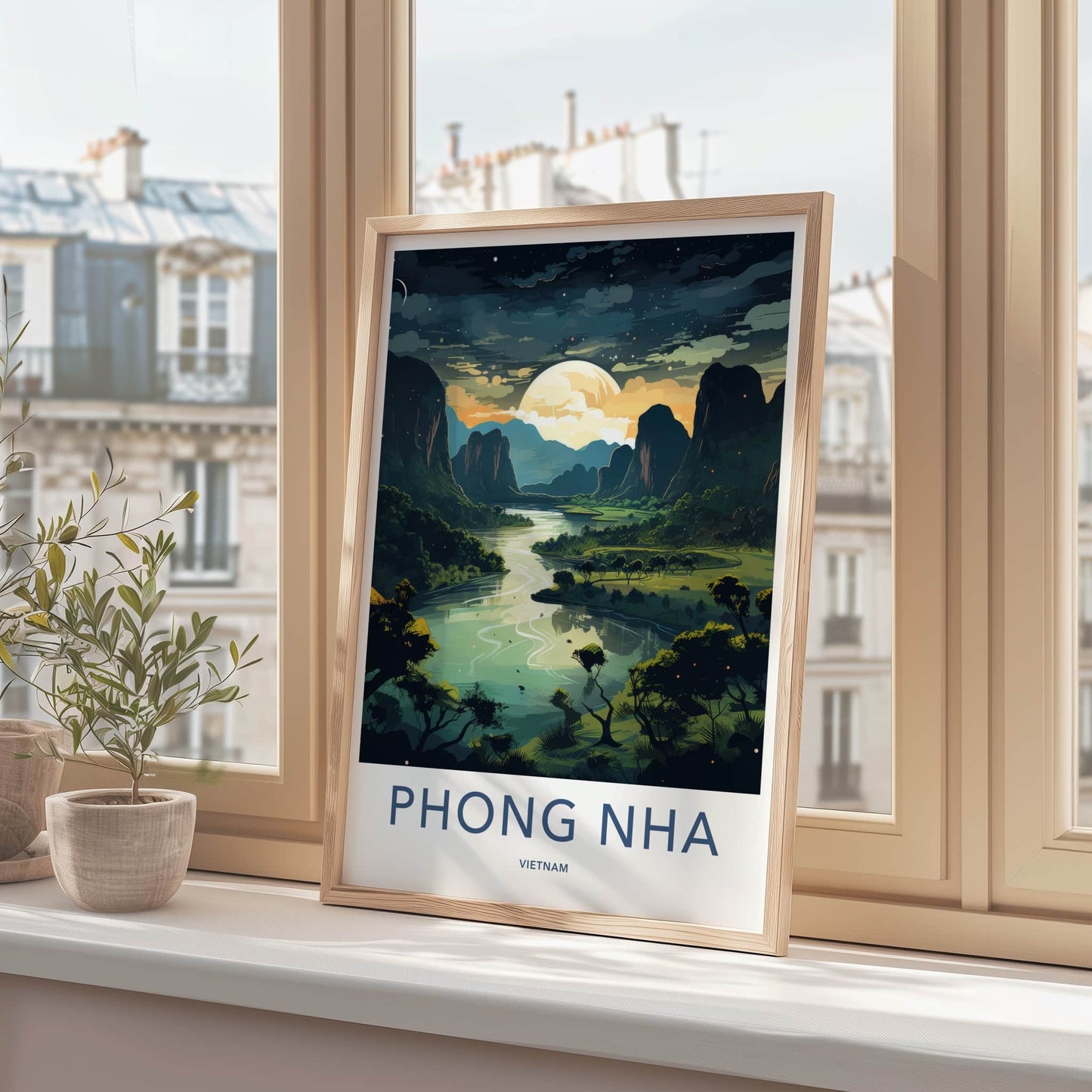 Phong Nha Poster - Vietnam Travel Art - Moonlit River Valley Home Decor