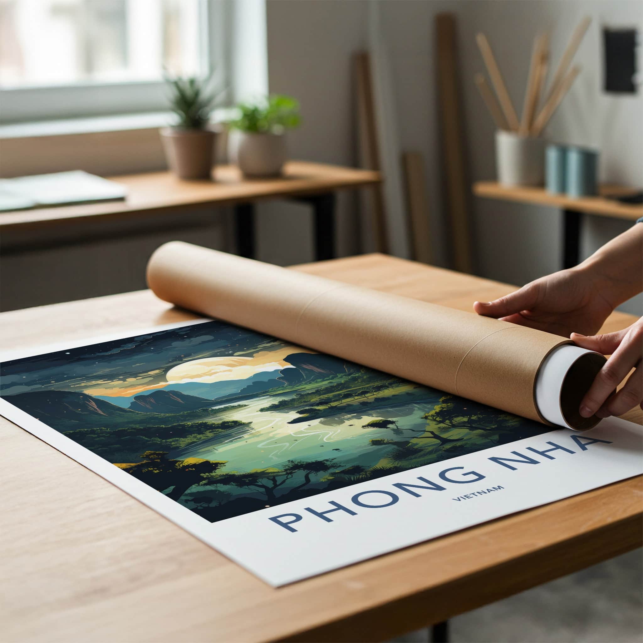 Phong Nha Poster - Vietnam Travel Art - Moonlit River Valley Home Decor