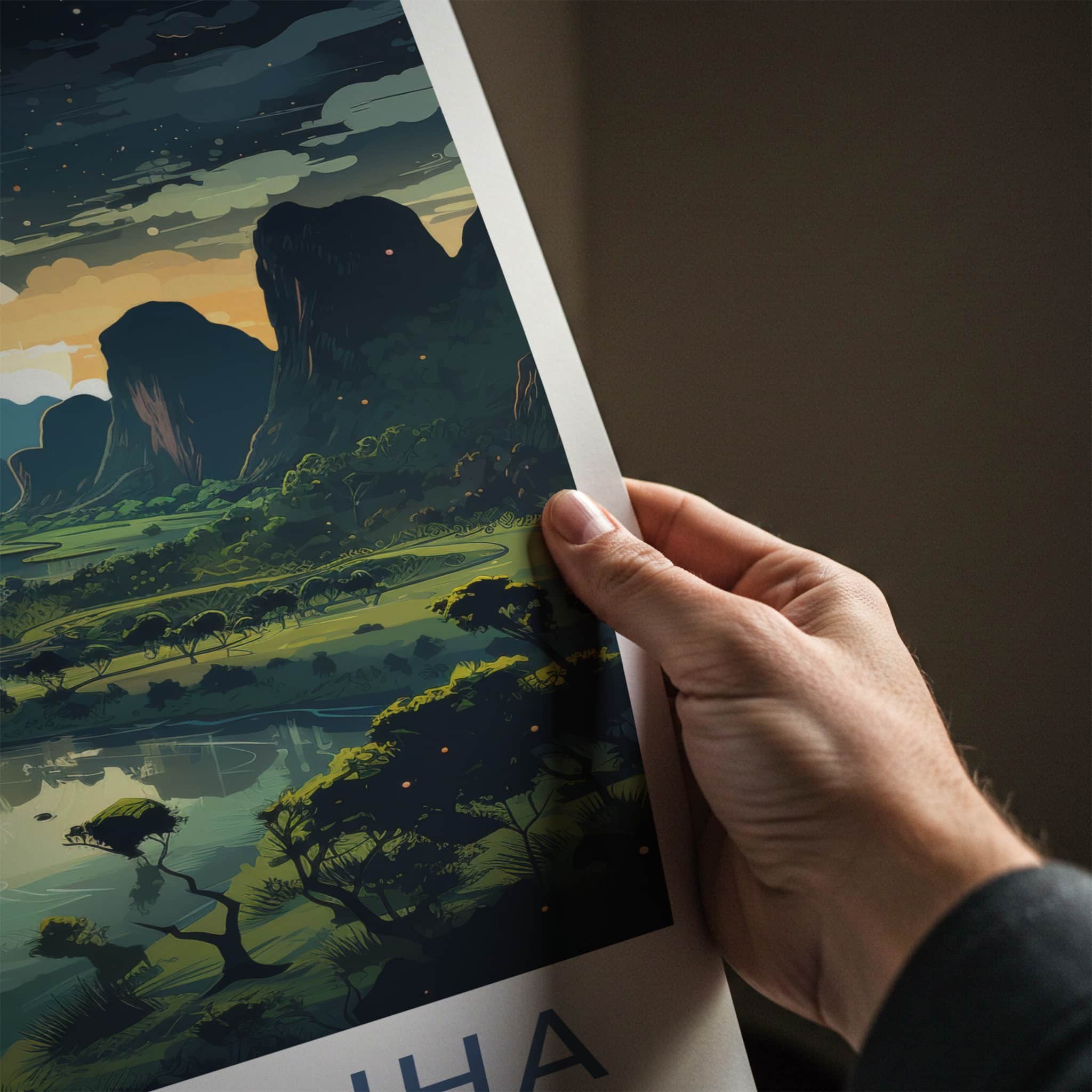 Phong Nha Poster - Vietnam Travel Art - Moonlit River Valley Home Decor