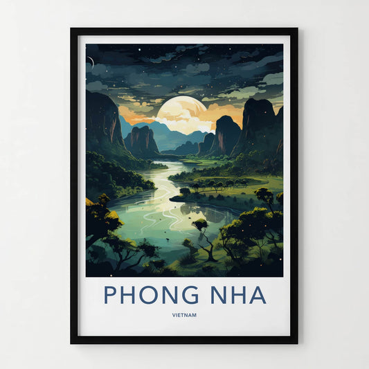 Phong Nha Poster - Vietnam Travel Art - Moonlit River Valley Home Decor