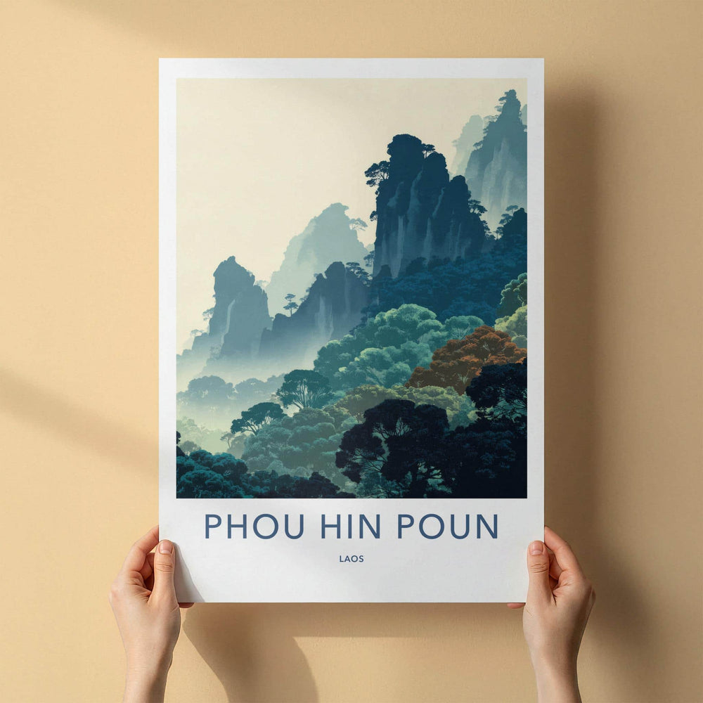 Phou Hin Poun Poster - Laos Wall Art - Misty Mountain Landscape Home Decor