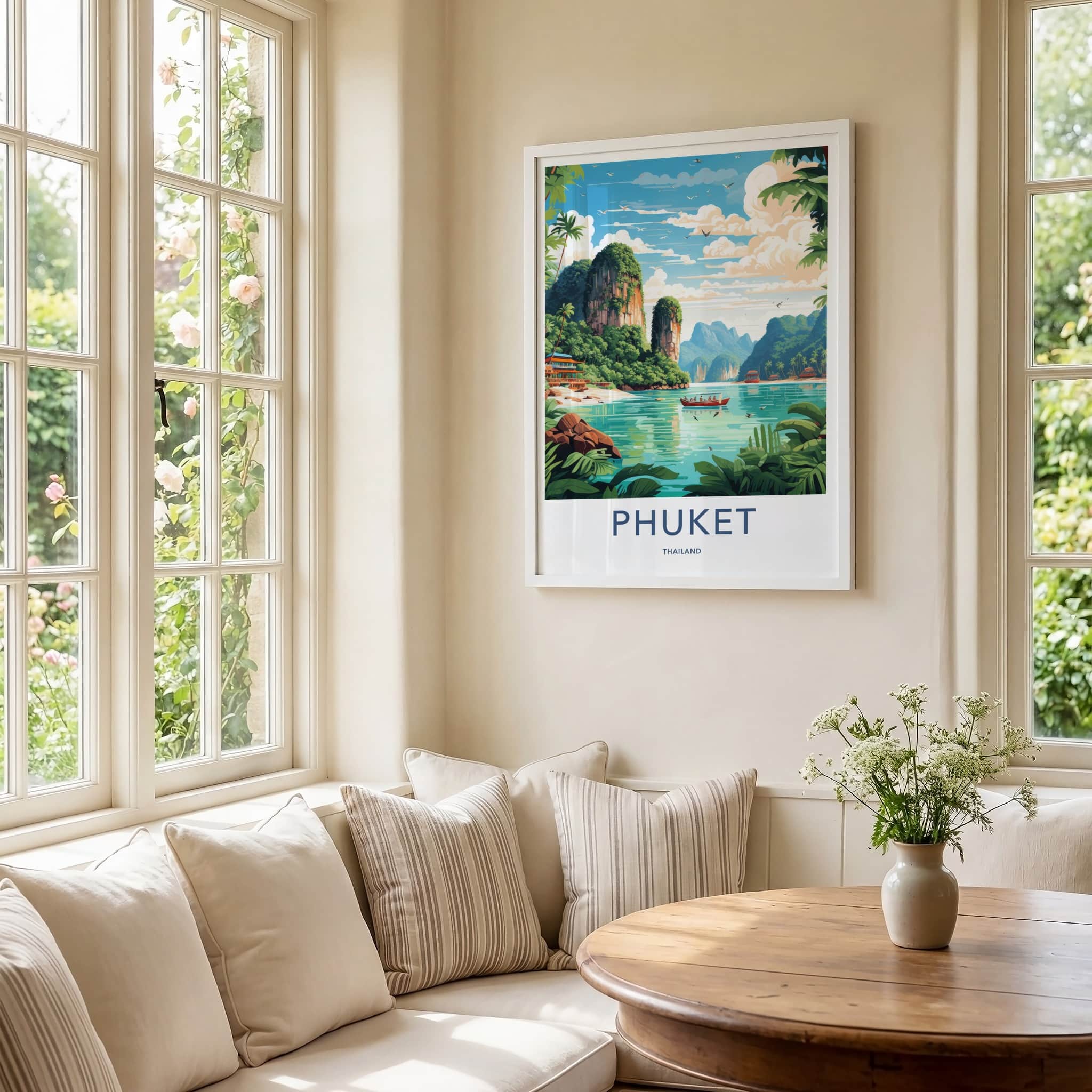 Phuket Poster - Thailand Travel Art - Emerald Lagoon Boats Home Decor
