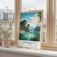 Phuket Poster - Thailand Travel Art - Emerald Lagoon Boats Home Decor