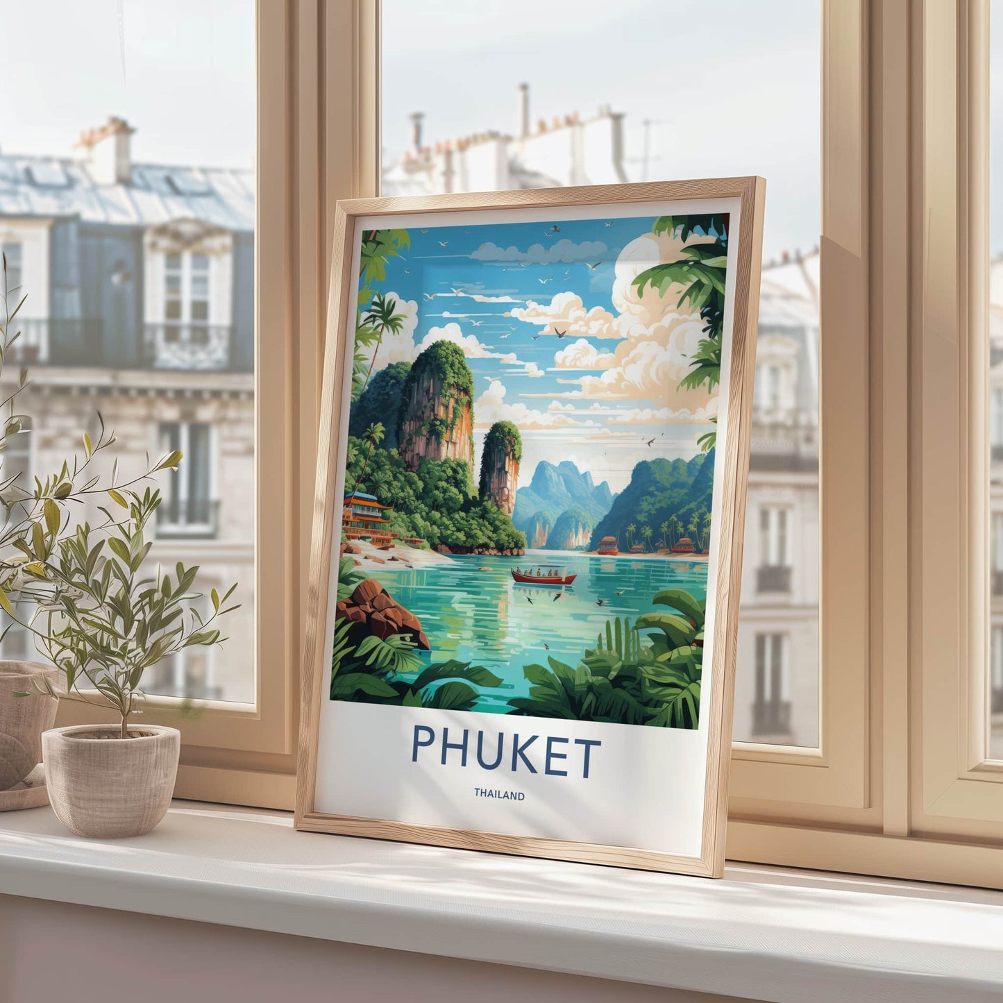 Phuket Poster - Thailand Travel Art - Emerald Lagoon Boats Home Decor