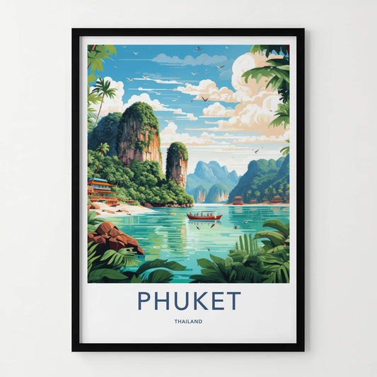 Phuket Poster - Thailand Travel Art - Emerald Lagoon Boats Home Decor