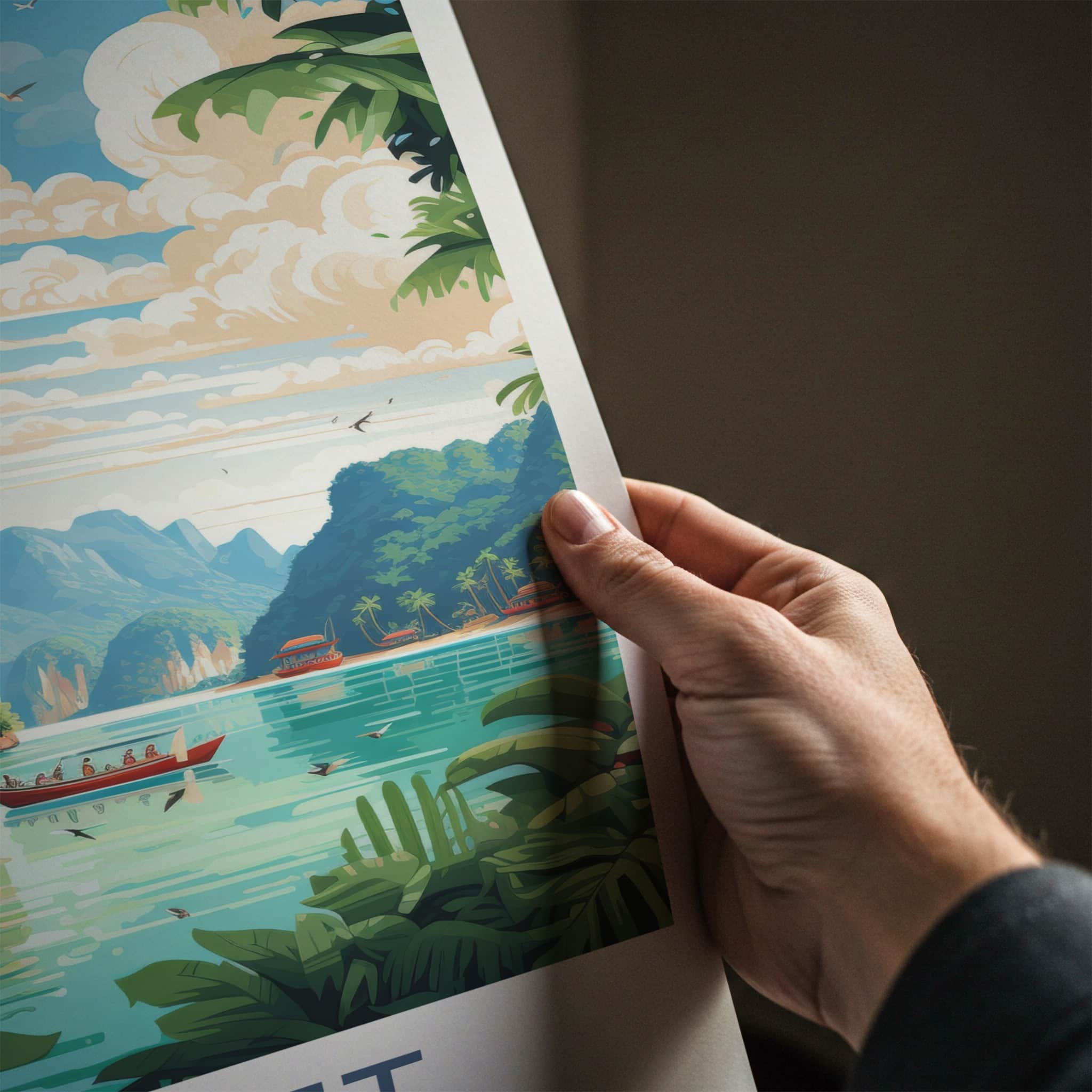 Phuket Poster - Thailand Travel Art - Emerald Lagoon Boats Home Decor