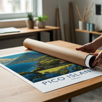 Pico Island Poster - Portugal Travel Art - Coastal mountain panorama Wall Decor