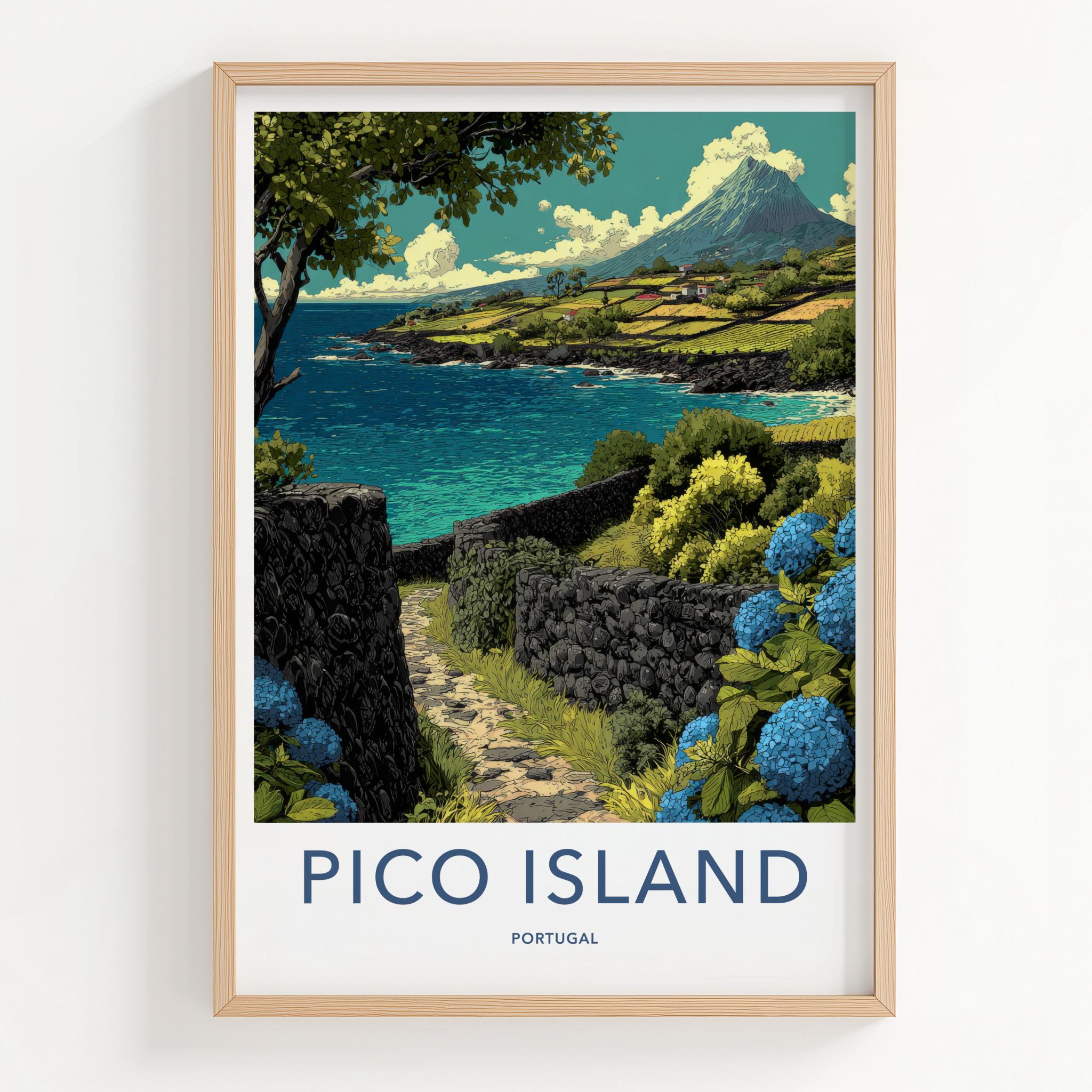 Pico Island Poster - Portugal Travel Art - Volcano Ocean Terraces Home Decor