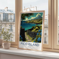 Pico Island Poster - Portugal Travel Art - Volcano Ocean Terraces Home Decor