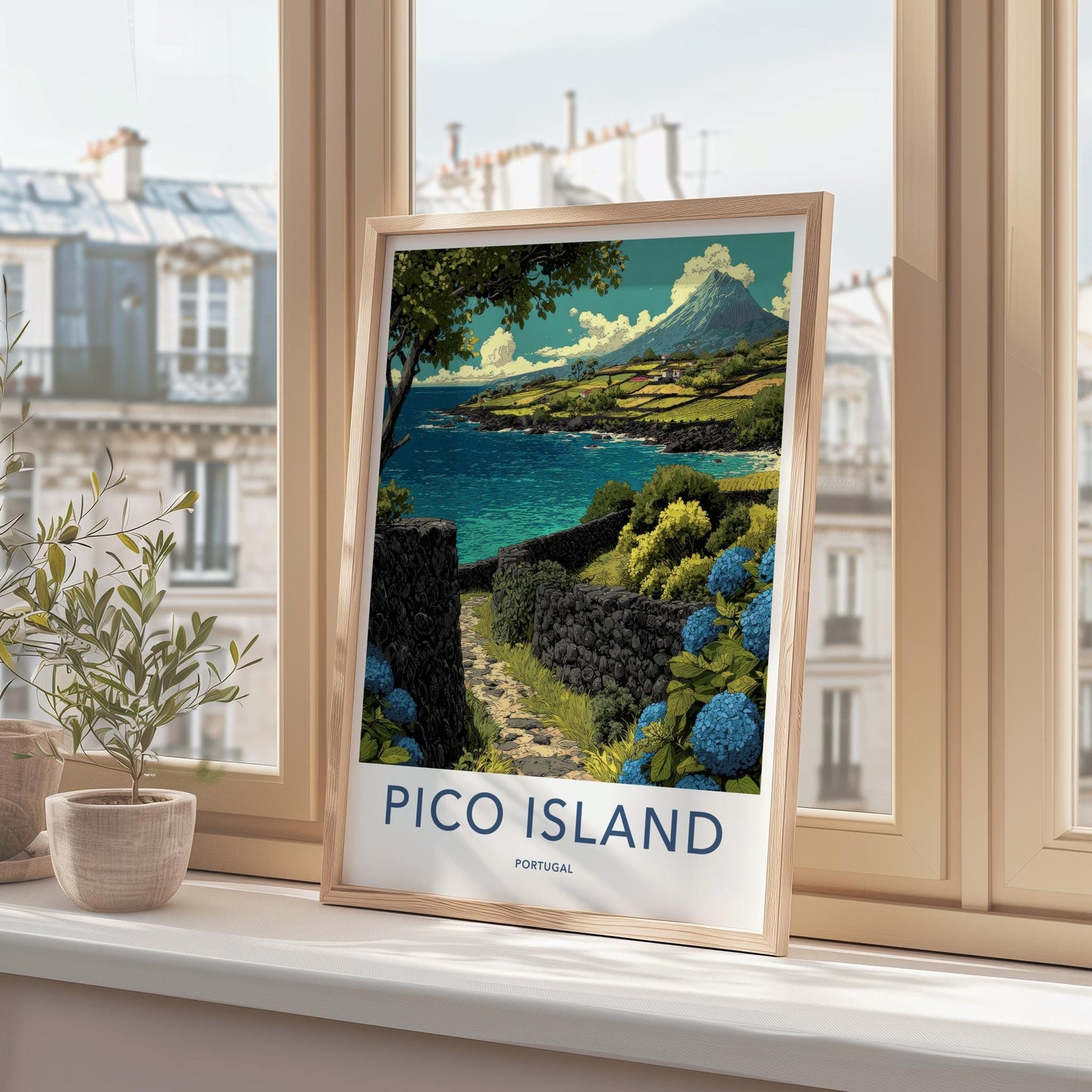 Pico Island Poster - Portugal Travel Art - Volcano Ocean Terraces Home Decor