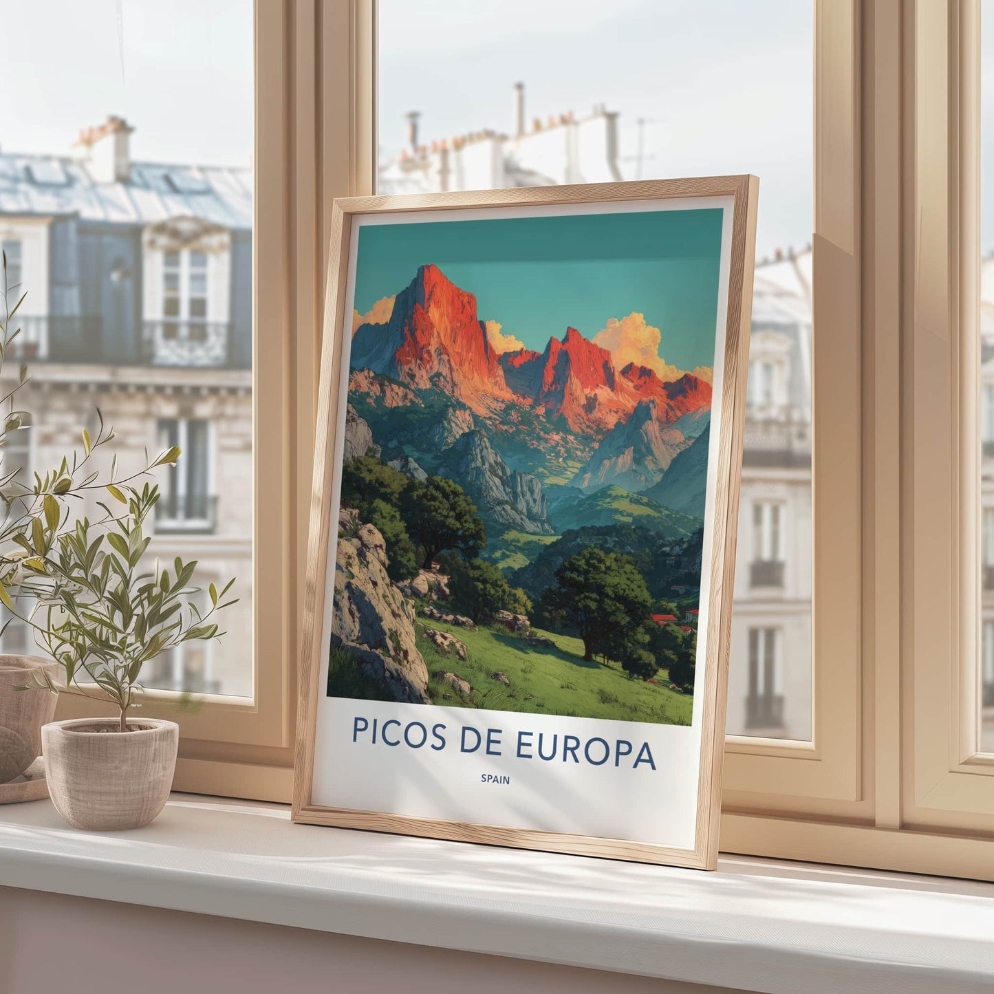 Picos de Europa Poster - Spain Travel Art - Majestic Red Peaks Home Decor