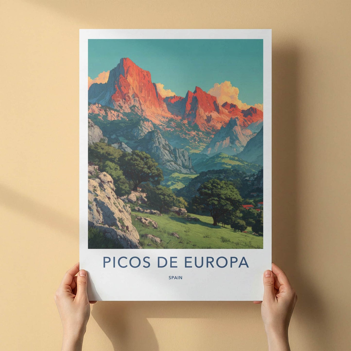 Picos de Europa Poster - Spain Travel Art - Majestic Red Peaks Home Decor